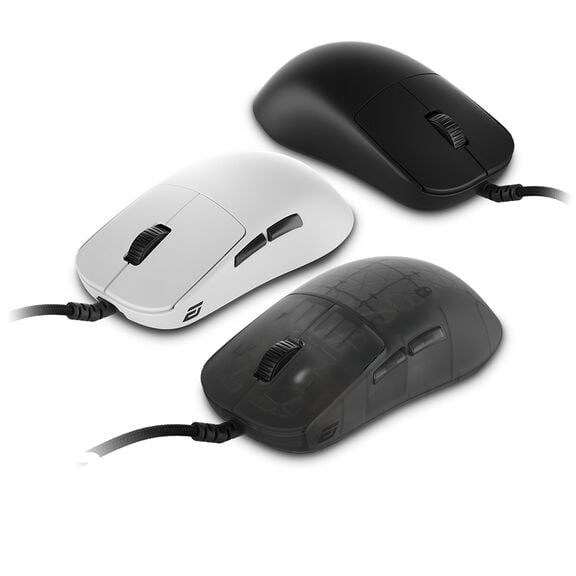 Endgame Gear OP1 8k V2 Gaming-Maus in Wei&szlig;, Schwarz und transparenter Ausf&uuml;hrung mit symmetrischem Design und Seitentasten.