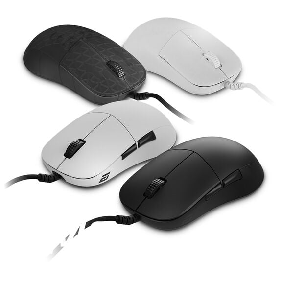 Endgame Gear XM2 8k V2 Gaming-Maus in Wei&szlig;, Schwarz und transparenter Ausf&uuml;hrung mit symmetrischem Design und Seitentasten.