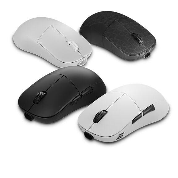 Endgame Gear XM2w 4k V2 Gaming-Maus in Wei&szlig;, Schwarz und transparenter Ausf&uuml;hrung mit symmetrischem Design und Seitentasten.